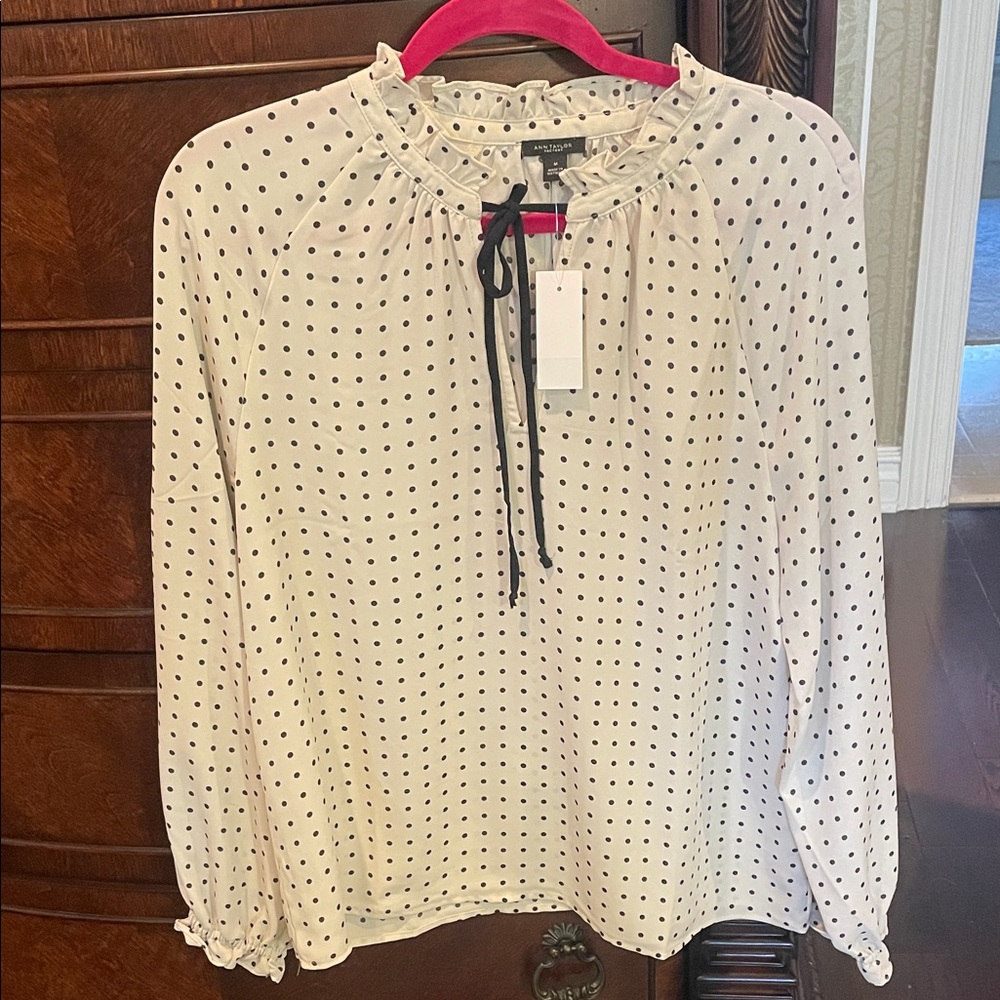Ann Taylor Factory Black and White Polka Dot Blouse